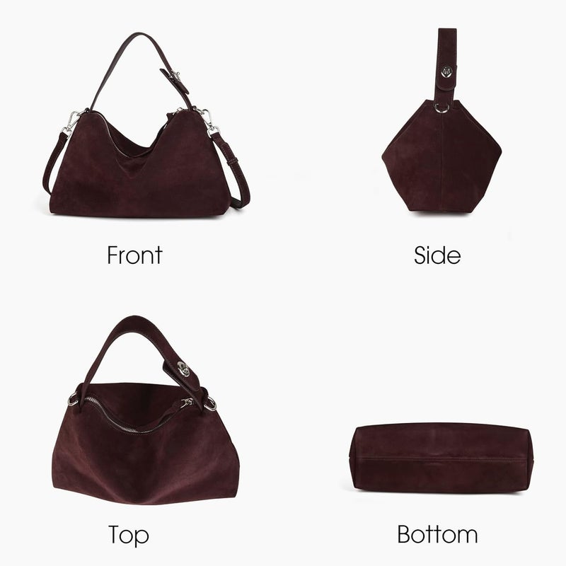 DONNAIN Premium Suede Leather Crossbody Bags for Women, Slouchy Suede Shoulder Bag with Adjustable Strap and Tote Handbag - Image 3